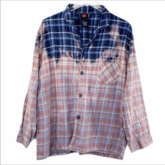 Hanes Blue Upcycled Bleached Flannel 